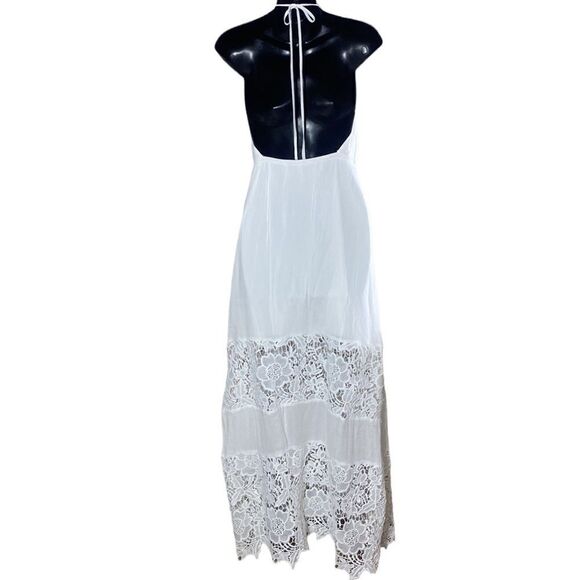 Lulus white halter maxi dress backless gauzy crochet lace cut outs small - Picture 6 of 6
